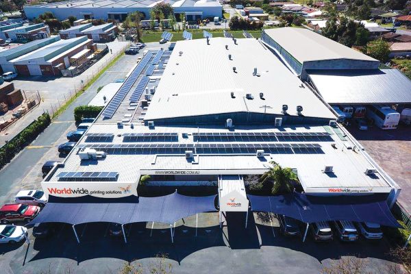 Worldwideexterier showing the extensive array of solar panels