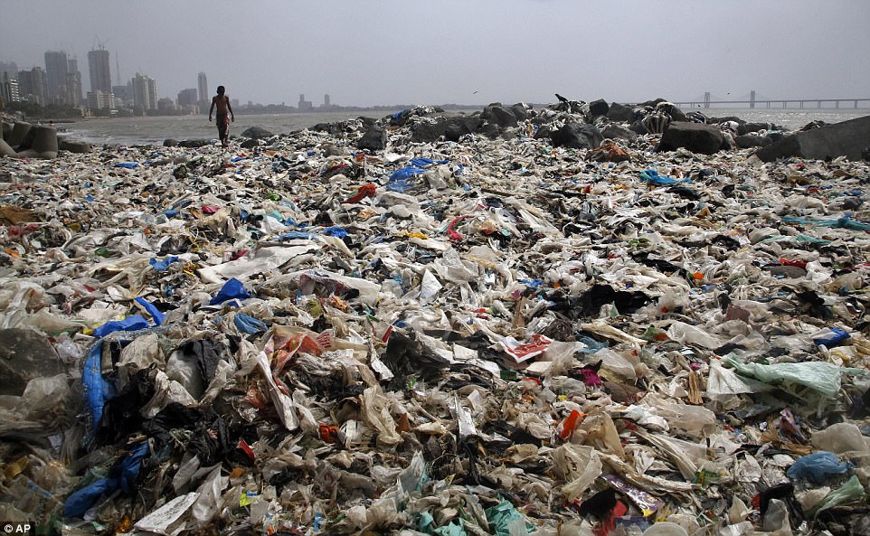 Litter on a Mumbai beach