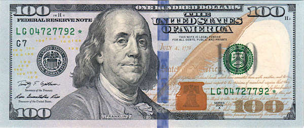 Obverse of the series 2009 100 Federal Reserve Note