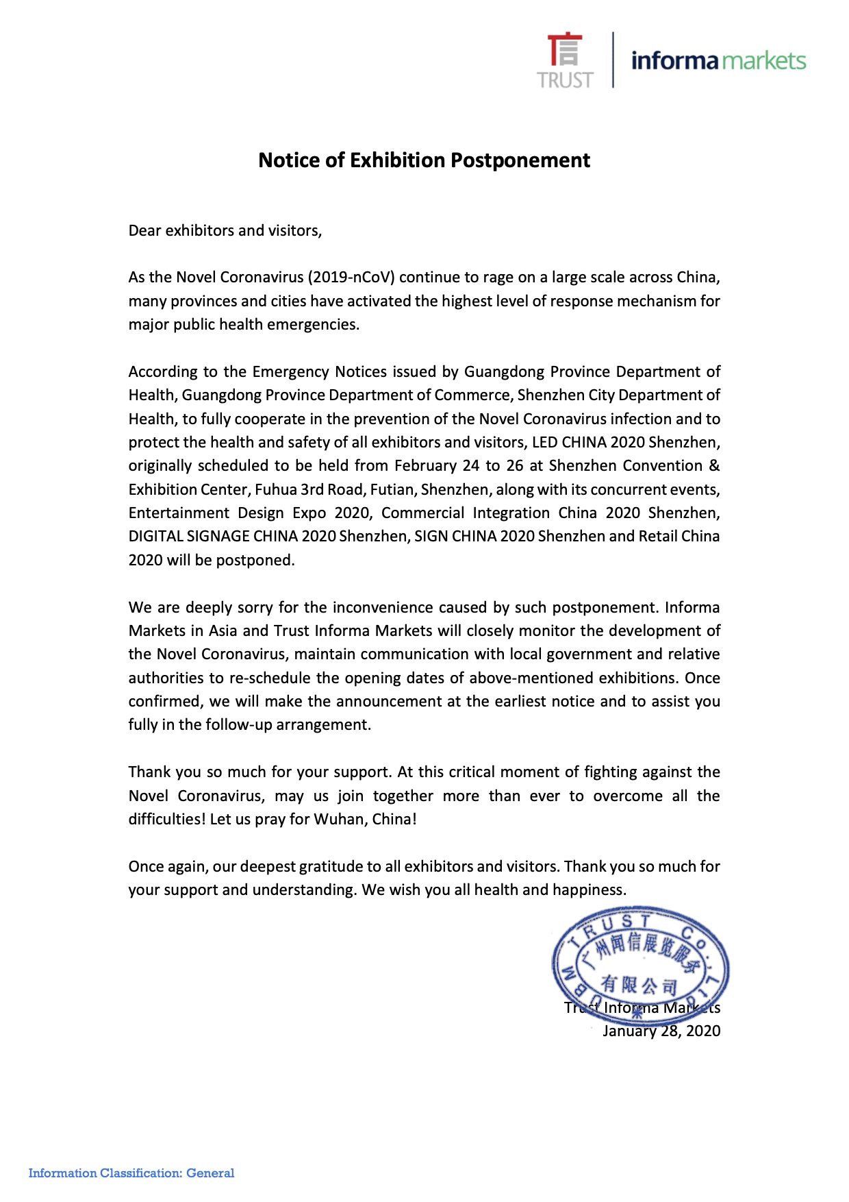 Postponement notice en