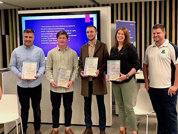 Fletcher Masters Nick Birbas Adam Brown Bianca Willson with 2019 biennial winner LIA committee member Jono Pitt