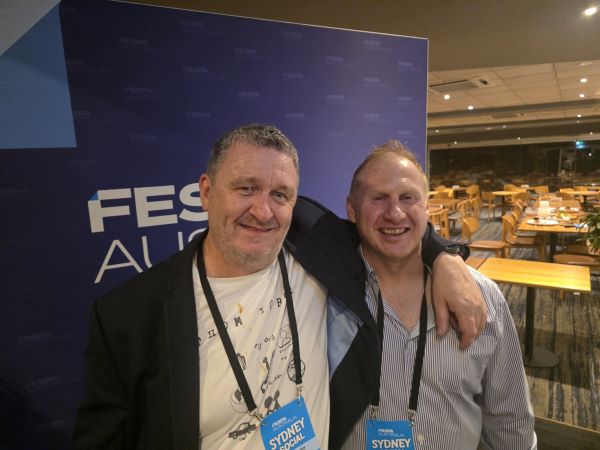 Celmacs Jonny Rumney left with FESPA Australia President Nigel Davies