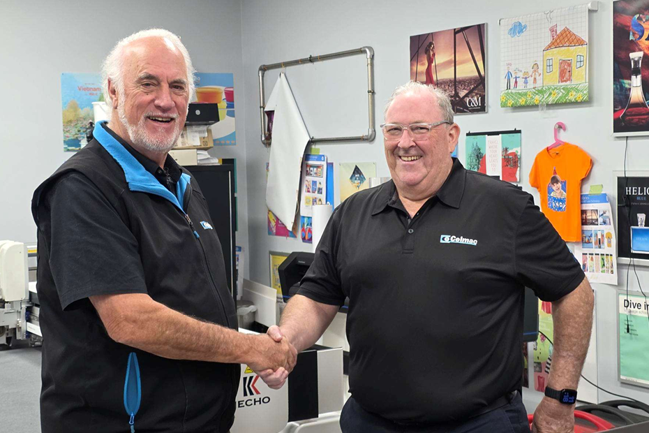 Celmac CEO Wayne McIntyre (left) welcomes new GM Sales & marketing, Phillip Rennell